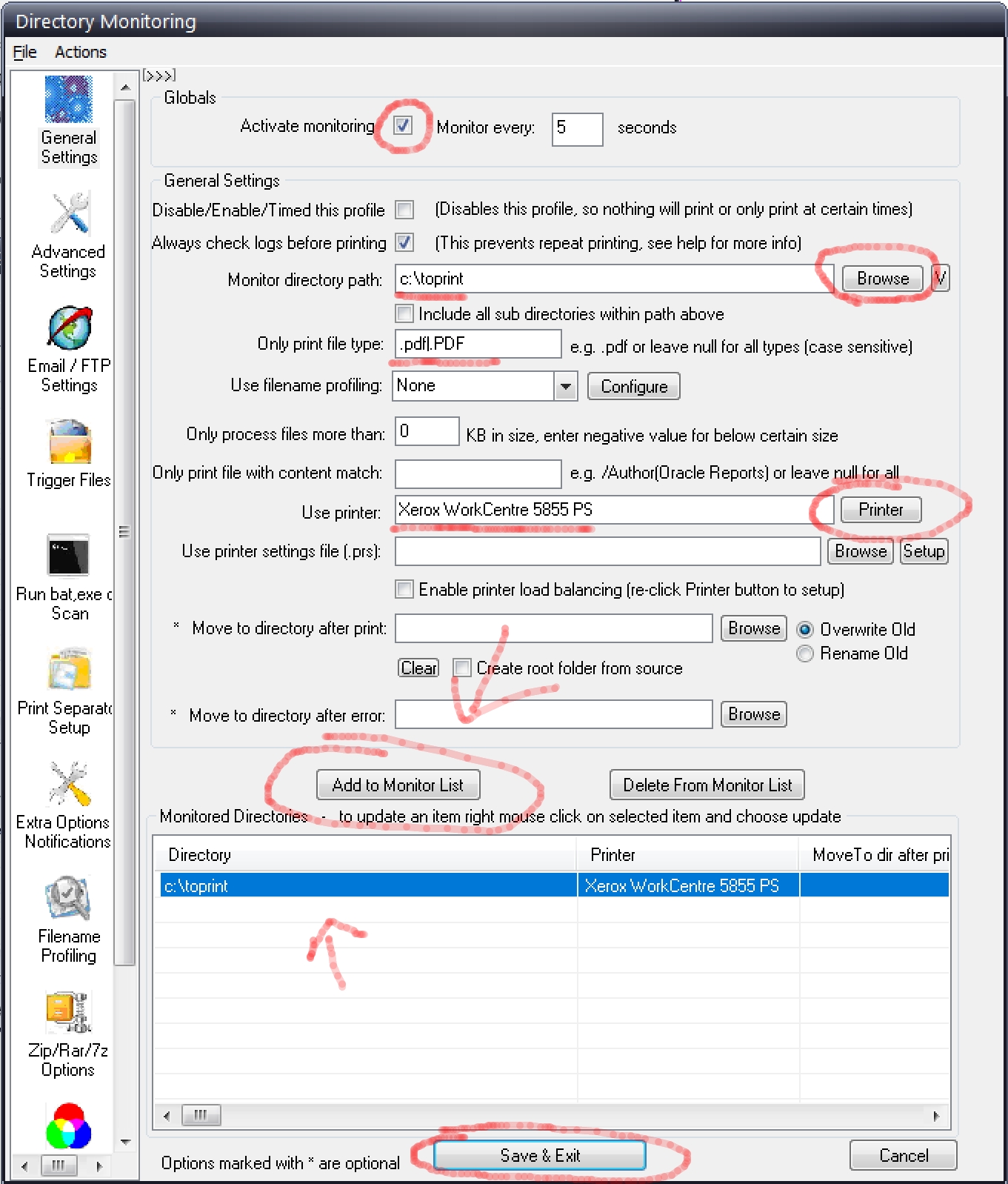 Setup directory monitor to auto print pdf files in a folder