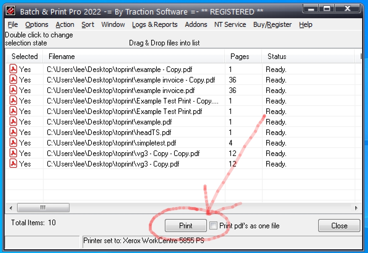 Click Print in the Batch & Print Pro Software to Print the Files in the List