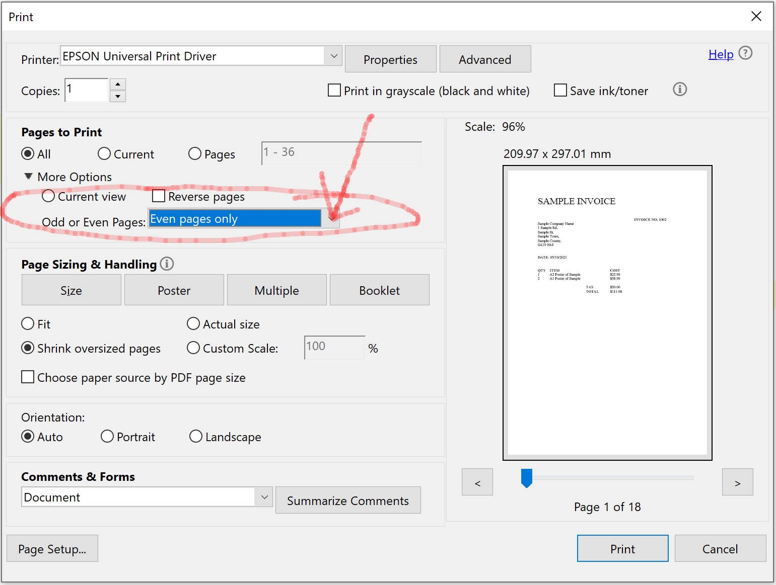 Print even Pages Only to your printer for manual duplex printing