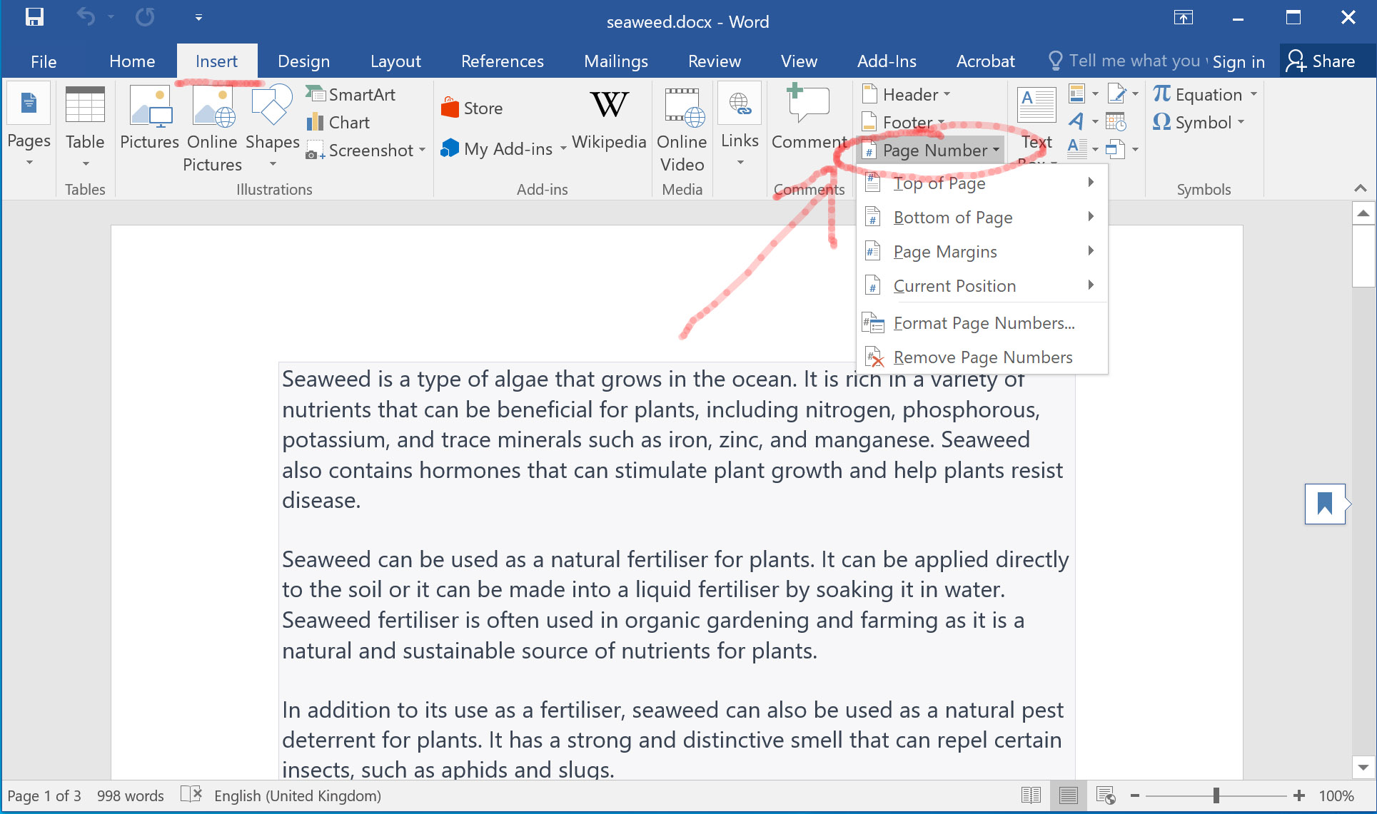 Select style and position of page number to add