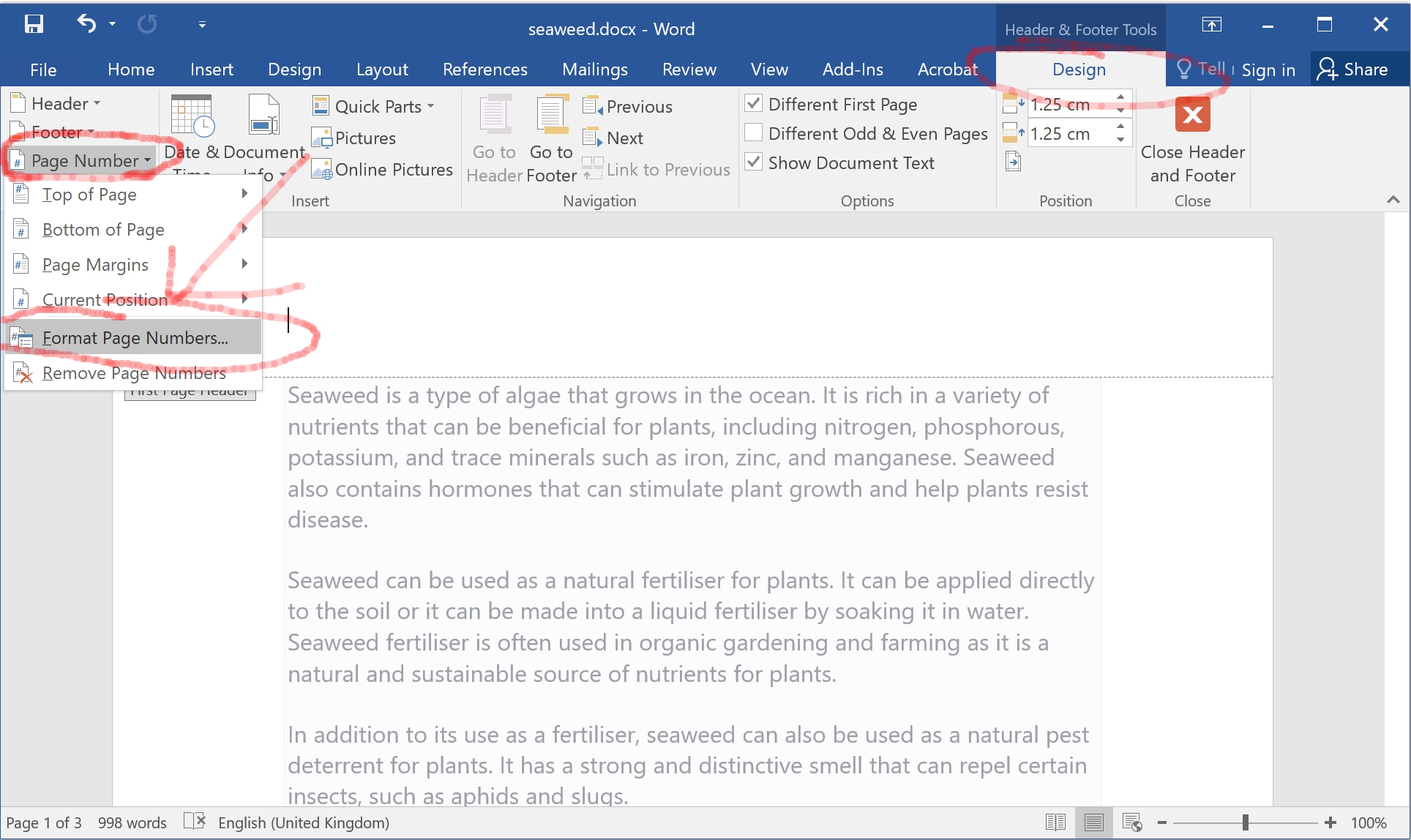 Format Page Numbers in Word Document to start at Page Number 1 on Page 2