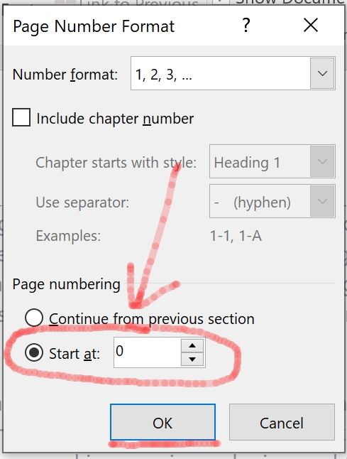 Change page number to start at 0 for 2nd page starts at 1