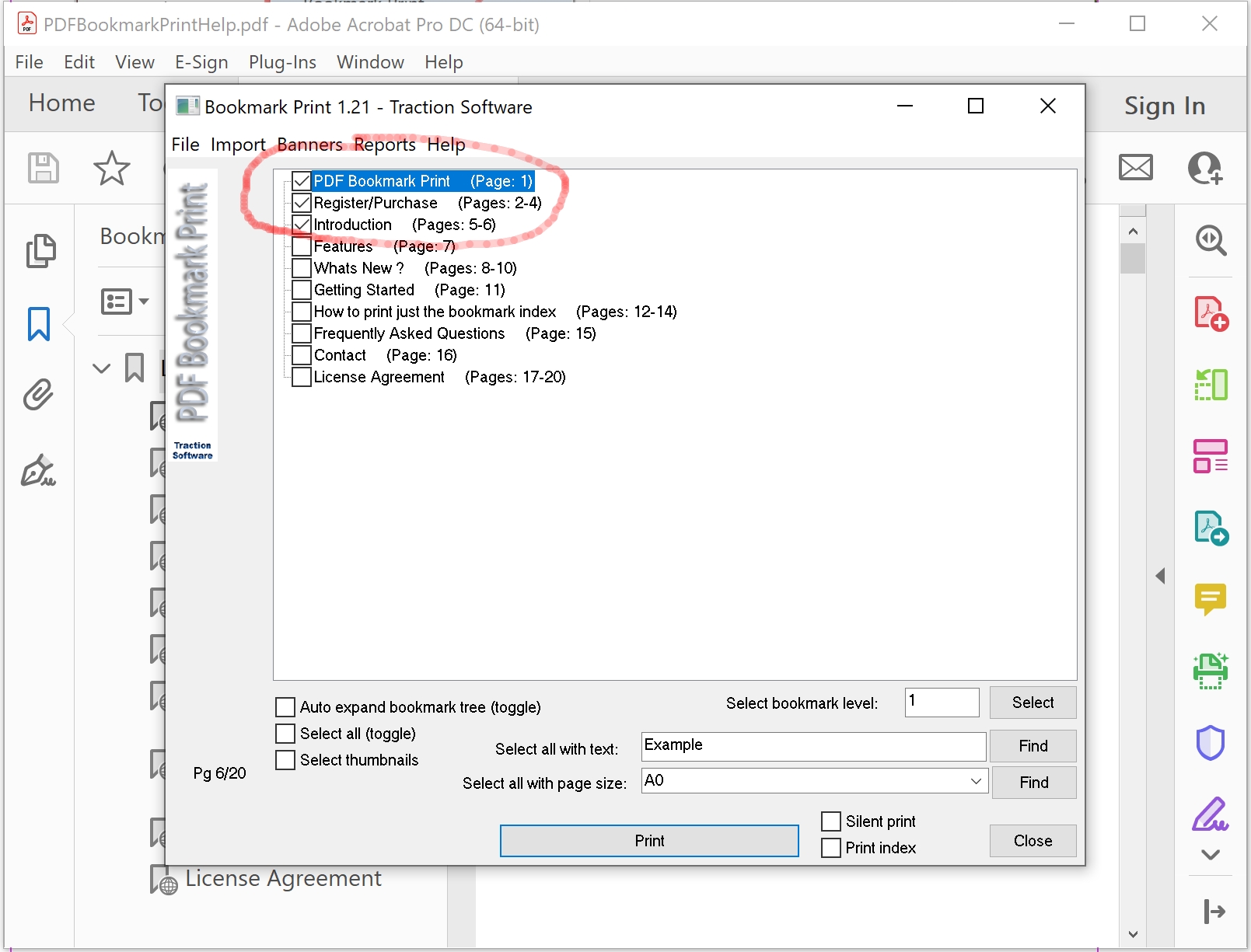 Select what PDF Bookmarks to Print to the printer