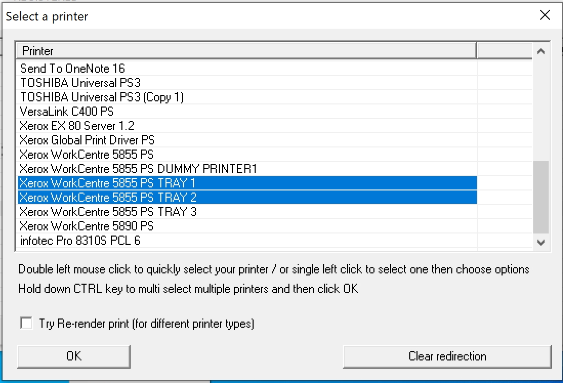 Select the printers you want to redirect to