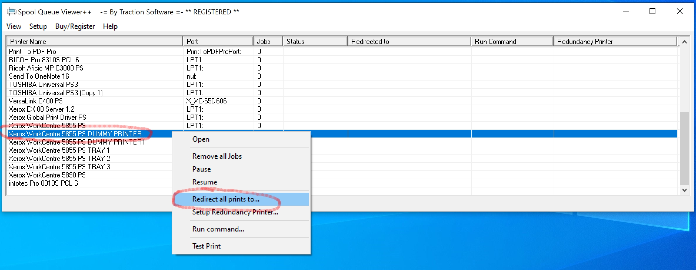 Setup print redirection to two printers