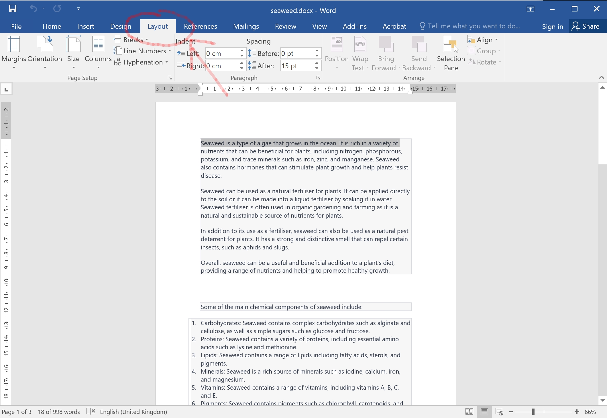 Word - Select Layout Tab for Margins