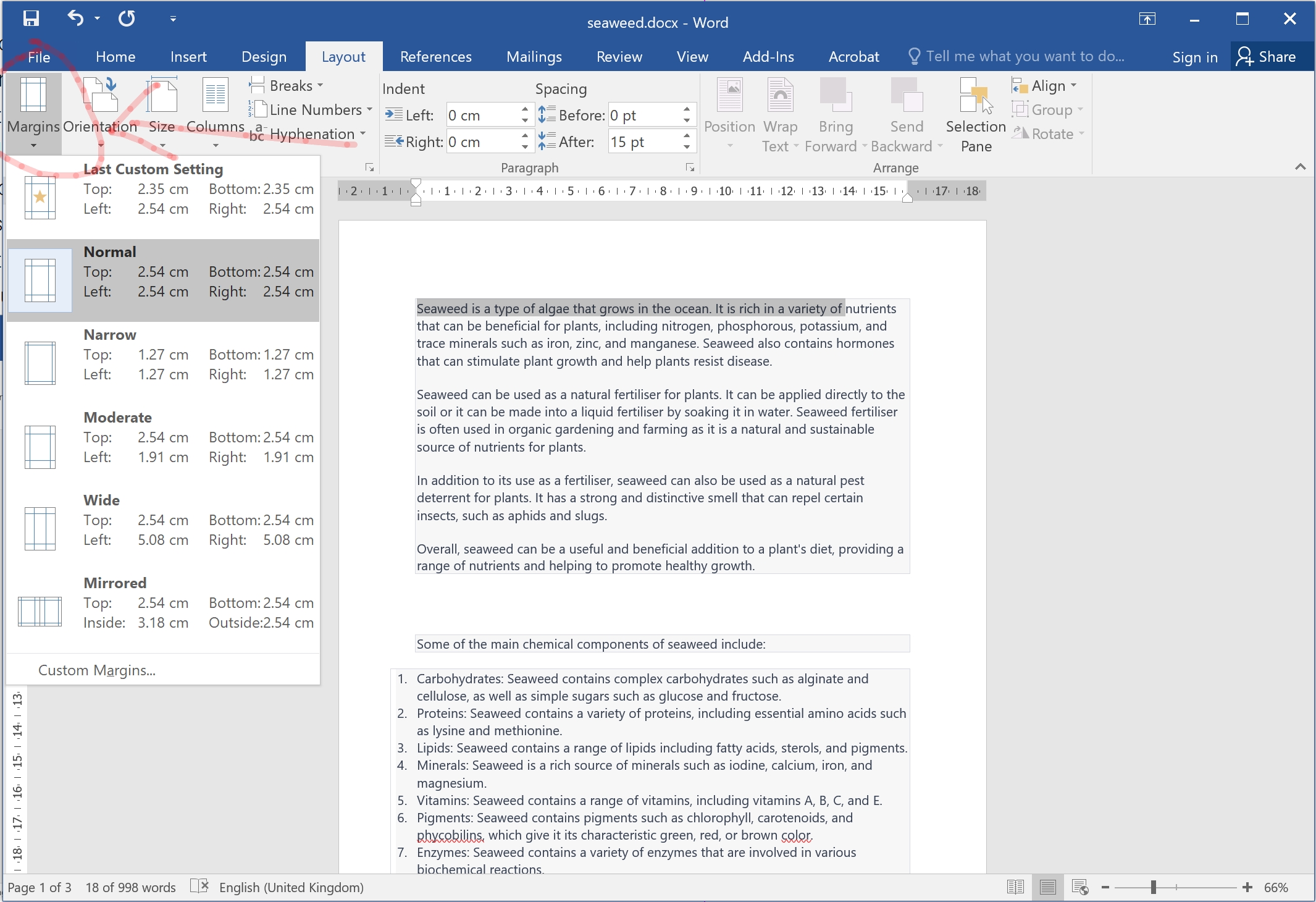 Select Pre-Set Margins from Microsoft Word