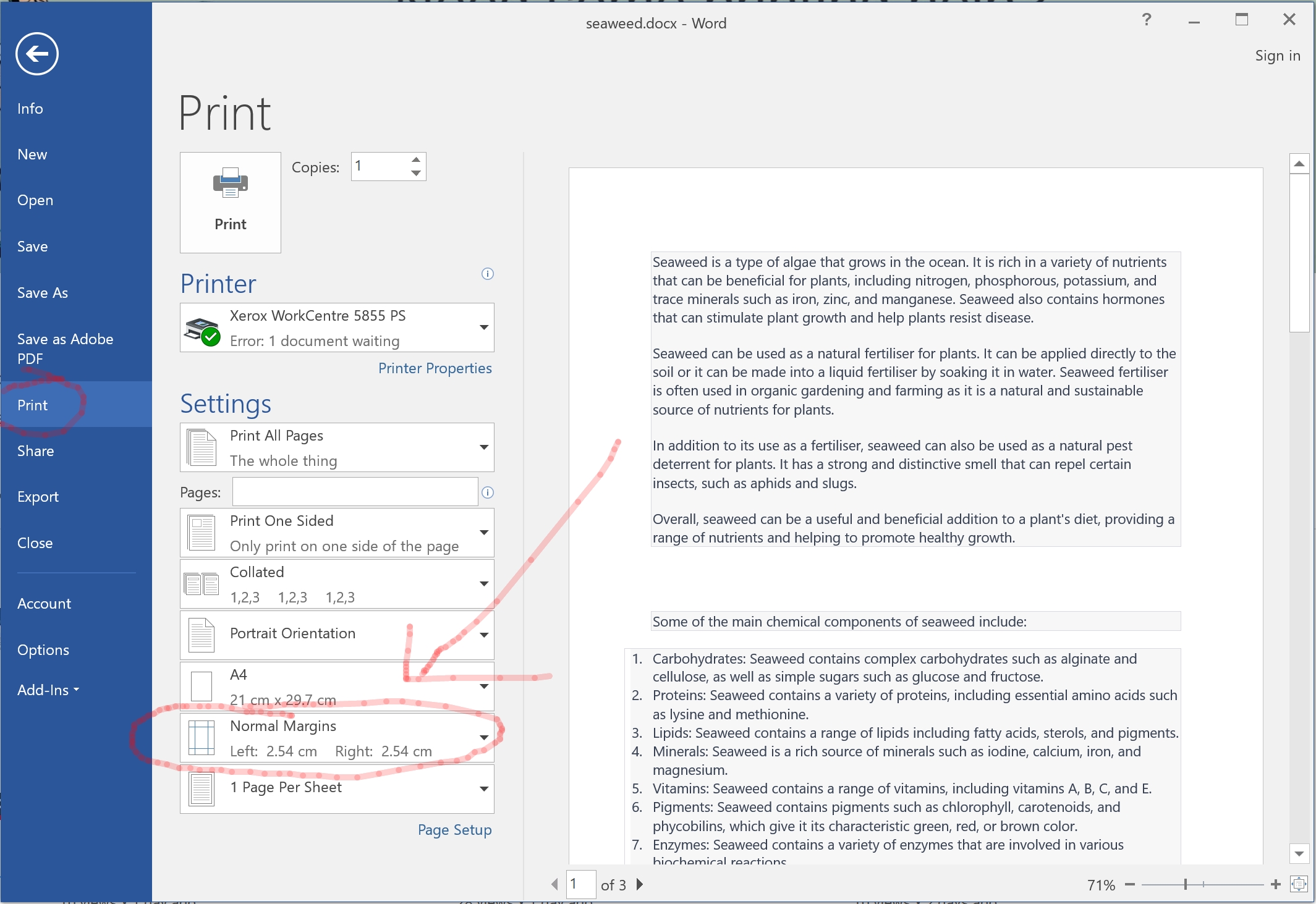 Set margins for printing, print with a custom margin in word